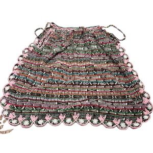 Vintage Boho Woven Apron Multicolor Ethnic Stripe Pink‎ Floral Trim Zipper 48''